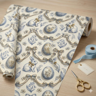 Elegante Chinoiserie Paashaas & Vintage Toile Cadeaupapier