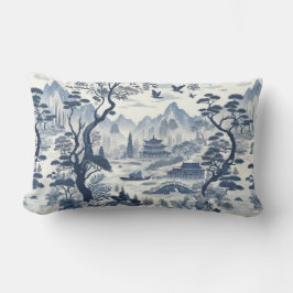 Elegante Chinoiserie Pagoda Blauw & Wit Schilderac Kussen