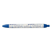 Elegante Chinoiserie Pagoda bomen blauw Zwarte Inkt Pen (Voorkant)