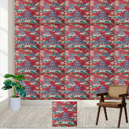 Elegante Chinoiserie Pagoda en Floral Pattern Tege Tegeltje