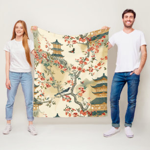 Elegante Chinoiserie - Pagodes, Bloesems en Vogels Fleece Deken