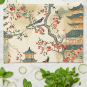 Elegante Chinoiserie - Pagodes, Bloesems en Vogels Theedoek (Gevouwen)