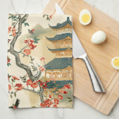 Elegante Chinoiserie - Pagodes, Bloesems en Vogels Theedoek (Quarter Fold)