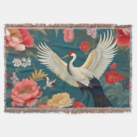 Elegante chinoiserie pioenen & kraanvogels deken (Voorkant)