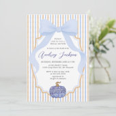 Elegante Chinoiserie Pumpkin Blue Bow Vrijgezellen Kaart (Staand voorkant)