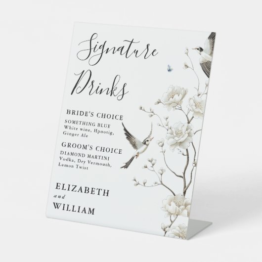 Elegante Chinoiserie Signature Drink bruiloft Reclamebord Met Voetstuk (Voorkant)