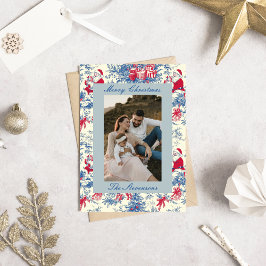 Elegante Chinoiserie Toile de Jouy Foto Kerstmis Feestdagenkaart