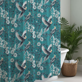 Elegante Chinoiserie Valkparkiet Vogels Bloemendec Douchegordijn
