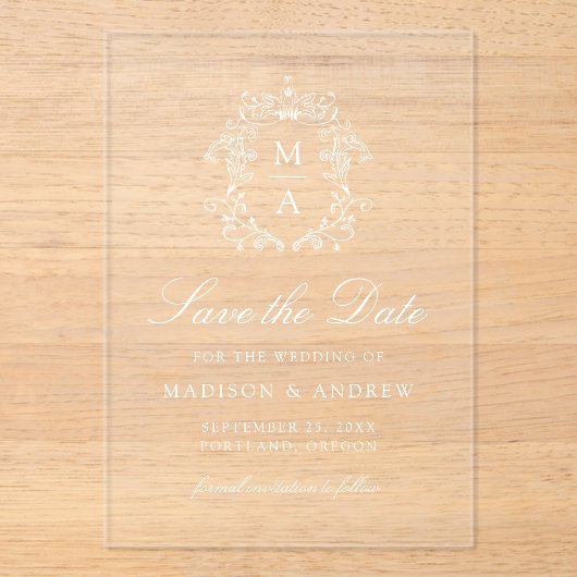 Elegante Chinoiserie Wedding Save the Date Acryl Uitnodigingen (Voorkant)