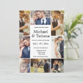 Elegante chique 8 foto minimalistische bruiloft kaart (Staand voorkant)