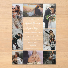 Elegante chique 8 foto's collage moderne bruiloft acryl uitnodigingen