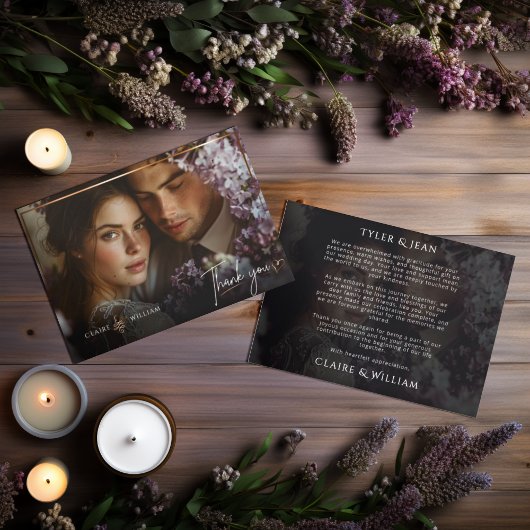 Elegante chique aangepaste trouwfoto dank u kaart