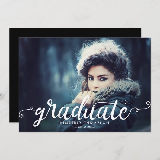 Elegante chique Afstuderen moderne handbelettering Aankondiging (Voorkant / Achterkant)