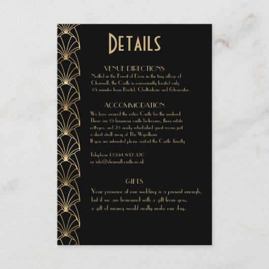Elegante chique art deco grote gatsby details informatiekaartje (Voorkant)
