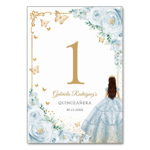 Elegante Chique Baby Blauwe Gouden Quinceanera Kaart