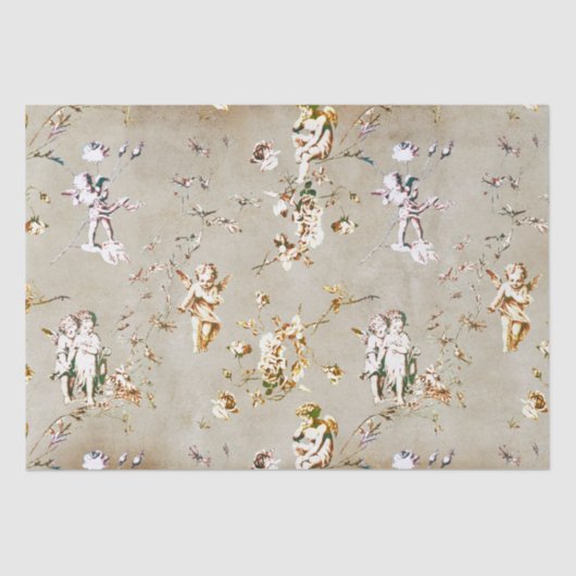Elegante chique beige Cupid Angels Bloementoile Kr Tissuepapier (Voorkant)