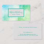 Elegante chique blauw groene waterverf visitekaartje (Voorkant / Achterkant)