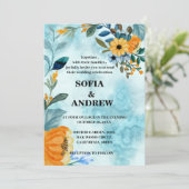 Elegante chique blauwe bloemenaquarel kaart (Staand voorkant)