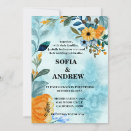 Elegante chique blauwe bloemenaquarel kaart