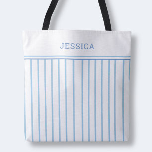 Elegante chique blauwe en witte eenvoudige gestree tote bag