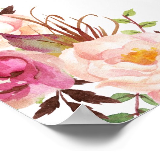 Elegante chique bloem gouden lijst bruidsdouche poster (Hoek)