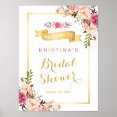Elegante chique bloem gouden lijst bruidsdouche poster (Voorkant)