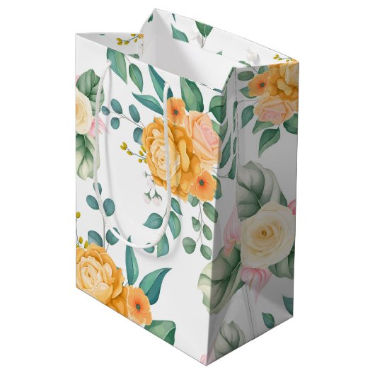 Elegante chique bloem medium cadeauzakje (Achterkant Gekanteld)