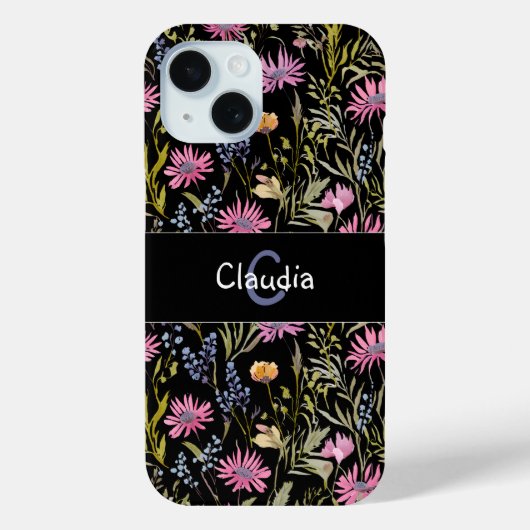 Elegante chique bloemen met monogram Wilde Bloemen Case-Mate iPhone Case (Achterkant)