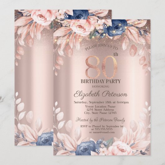 Elegante Chique Bloemen,Slingerlichten 80e Verjaar Kaart (Voorkant / Achterkant)
