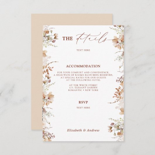 Elegante chique bloemenbruiloft details QR-code Informatiekaartje (Voorkant / Achterkant)