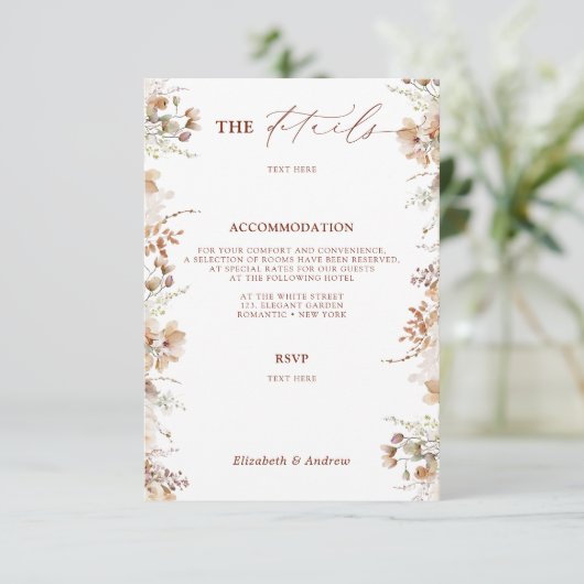 Elegante chique bloemenbruiloft details QR-code Informatiekaartje (Staand voorkant)