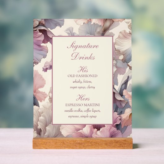 Elegante chique bloemenbruiloft handtekening Drink Acryl Bord (Neutraal)