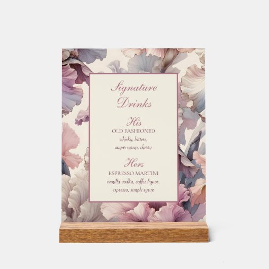 Elegante chique bloemenbruiloft handtekening Drink Acryl Bord (Voorkant)