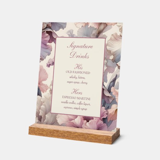 Elegante chique bloemenbruiloft handtekening Drink Acryl Bord (Hoek)