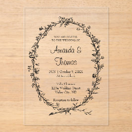 Elegante chique bloemenkrans bruiloft acryl uitnodigingen