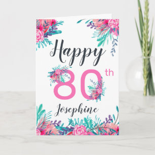 Elegante chique bloemennummer 80e gelukkige verjaa kaart