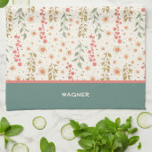 Elegante chique bloemenpatroon Aangepaste naam Theedoek (Gevouwen)