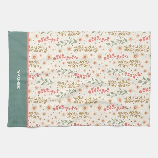 Elegante chique  bloemenpatroon Aangepaste naam Theedoek (Horizontaal)