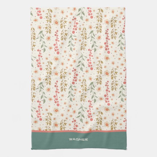 Elegante chique  bloemenpatroon Aangepaste naam Theedoek (Verticaal)