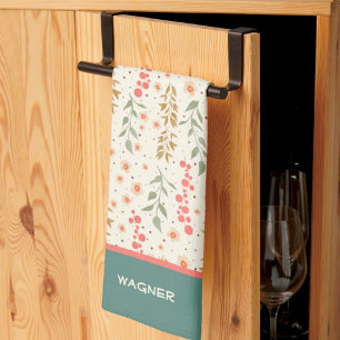 Elegante chique  bloemenpatroon Aangepaste naam Theedoek