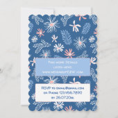 Elegante chique bloemenstoffige blauwe bruiloft ui kaart (Achterkant)