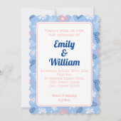 Elegante chique bloemenstoffige blauwe bruiloft ui kaart (Voorkant)