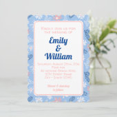 Elegante chique bloemenstoffige blauwe bruiloft ui kaart (Staand voorkant)