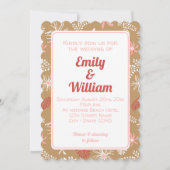 Elegante chique bloemenstoffige roze bruiloft uitn kaart (Voorkant)