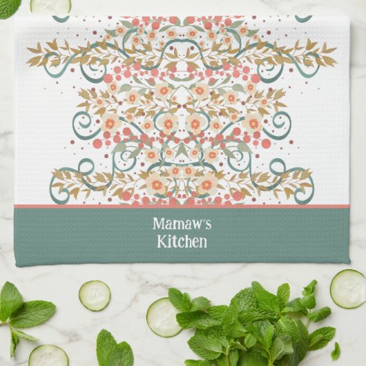 Elegante chique bloemige aangepaste naam Stijlvol Theedoek (Gevouwen)