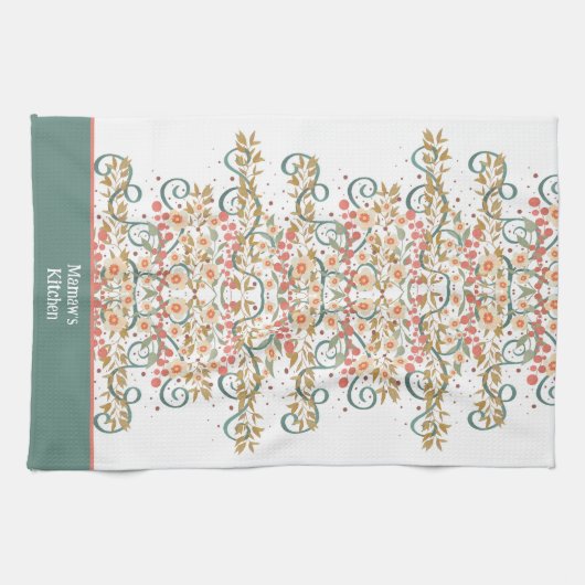 Elegante chique bloemige aangepaste naam Stijlvol Theedoek (Horizontaal)