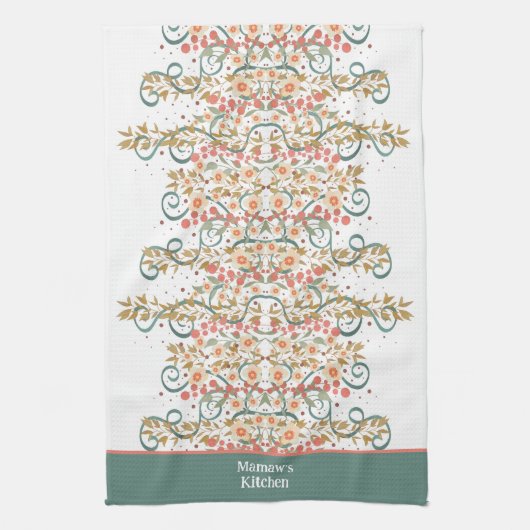 Elegante chique bloemige aangepaste naam Stijlvol Theedoek (Verticaal)