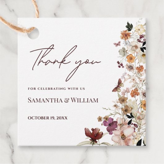 Elegante chique Boho pastel Wildflower thema bruil Bedankjes Labels (Voorkant)