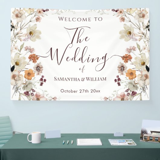 Elegante chique Boho rustieke Wildflower thema bru Spandoek (Beurs)