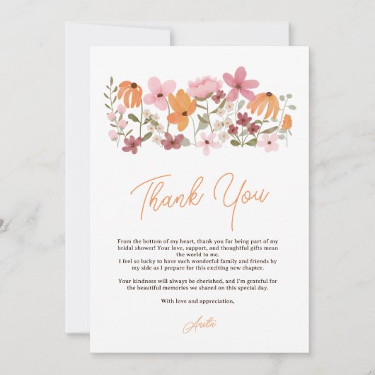 Elegante chique boho weide wilde bloem vrijgezelle bedankkaart (Voorkant)